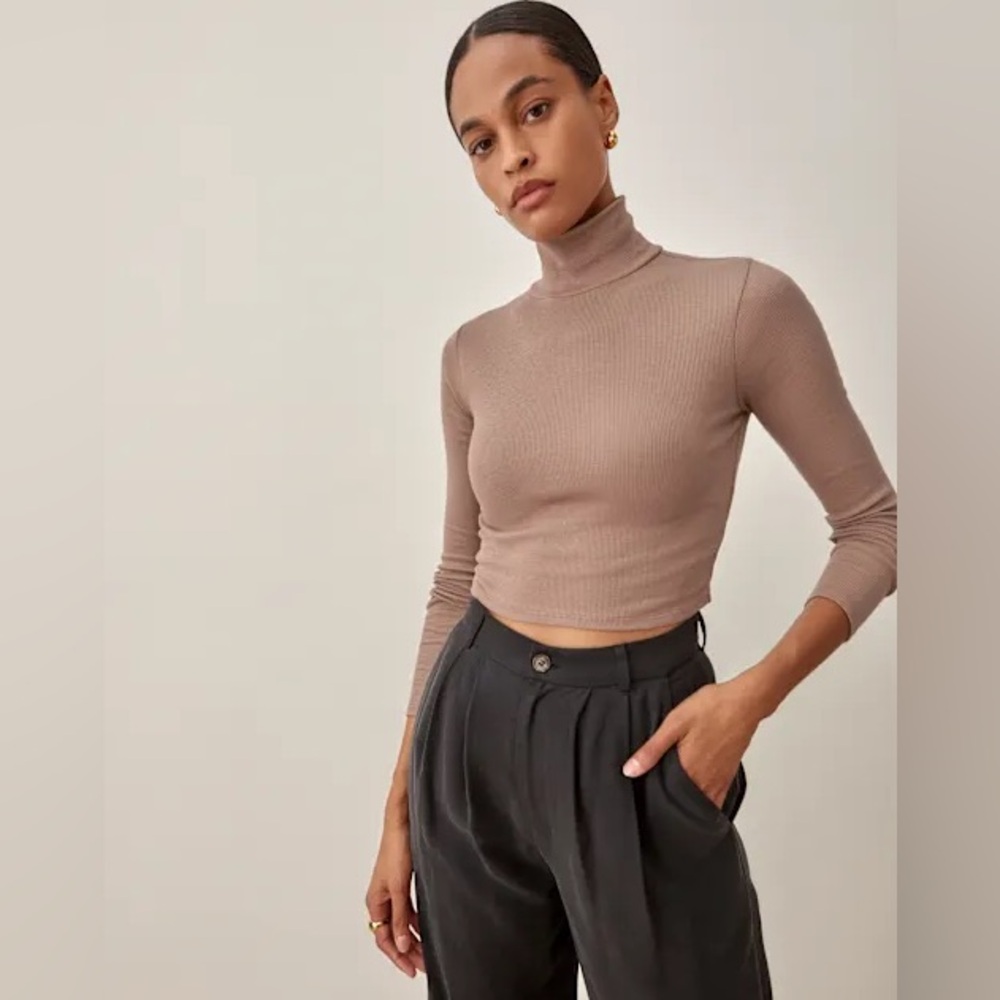 reformation davy cropped ribbed turtleneck tee